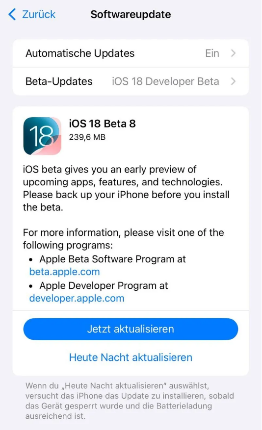 利川苹果手机维修分享苹果 iOS / iPadOS 18 开发者预览版 Beta 8 发布 